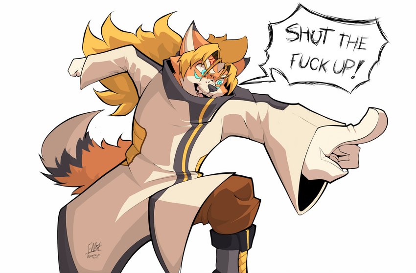 anthro male profanity solo text iaian_luxo_fox invader_zim nickelodeon not_scientifically_possible luxo_(iaian_luxo_fox) canid canine fox mammal absurd_res english_text hi_res meme