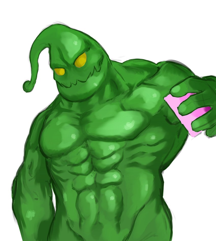 abs green_body holding_object looking_at_viewer male no_pupils simple_background solo white_background nyanhan league_of_legends riot_games tencent zac_(lol) blob_creature goo_creature absurd_res hi_res