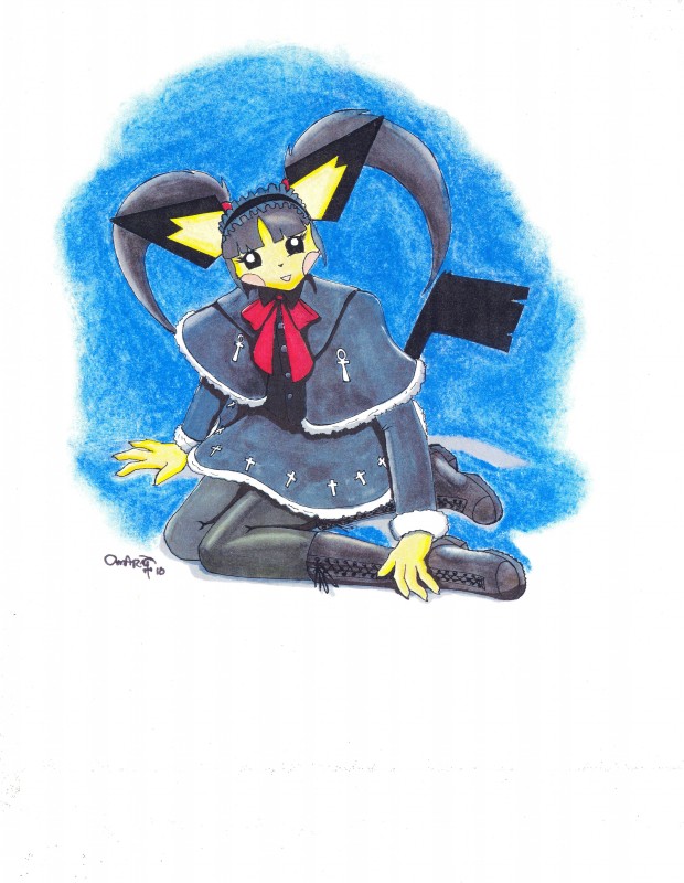 alternative_fashion ankh anthro anthrofied boots clothed clothing cross female footwear goth looking_at_viewer pokemorph ribbons shoes solo young ghstkatt nintendo pokemon generation_2_pokemon mammal pichu pokemon_(species) rodent absurd_res hi_res