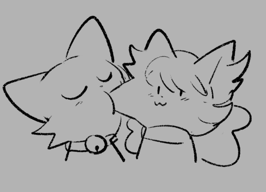 :3 ambiguous_gender duo eyes_closed face_bite feral grey_background simple_background bloowolfy domestic_cat felid feline felis mammal 2023 greyscale hi_res monochrome sketch