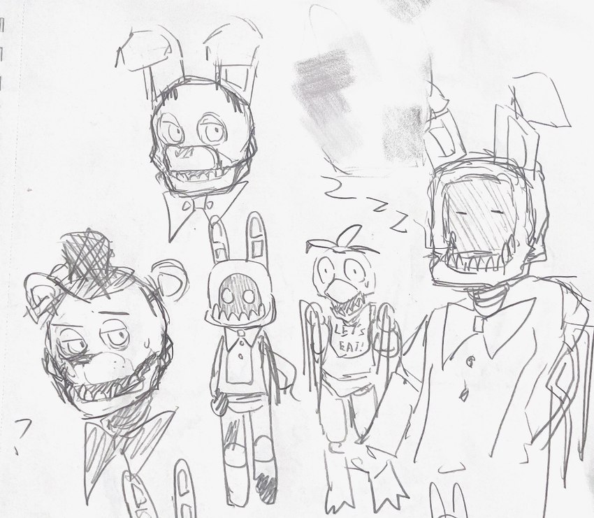 bonnie, freddy, withered bonnie, and withered chica (five nights at freddy's 2 and etc) created by pitaya988