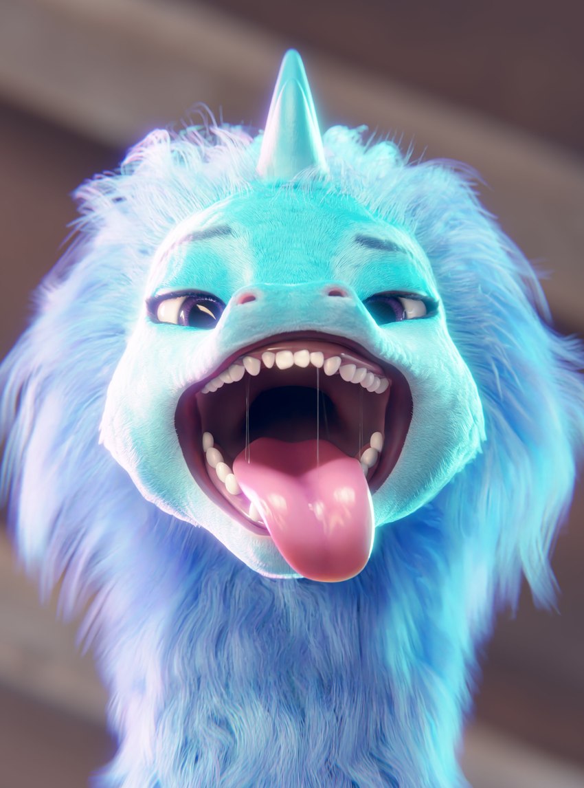 blue_body blue_fur bodily_fluids female feral fur horn looking_at_viewer mouth_shot open_mouth saliva saliva_string simple_background solo teeth tongue tongue_out azerta56 asian_mythology disney east_asian_mythology mythology raya_and_the_last_dragon sisu_(ratld) aquatic_dragon dragon eastern_dragon marine mythological_creature mythological_scalie scalie 3d_(artwork) absurd_res digital_media_(artwork) hi_res