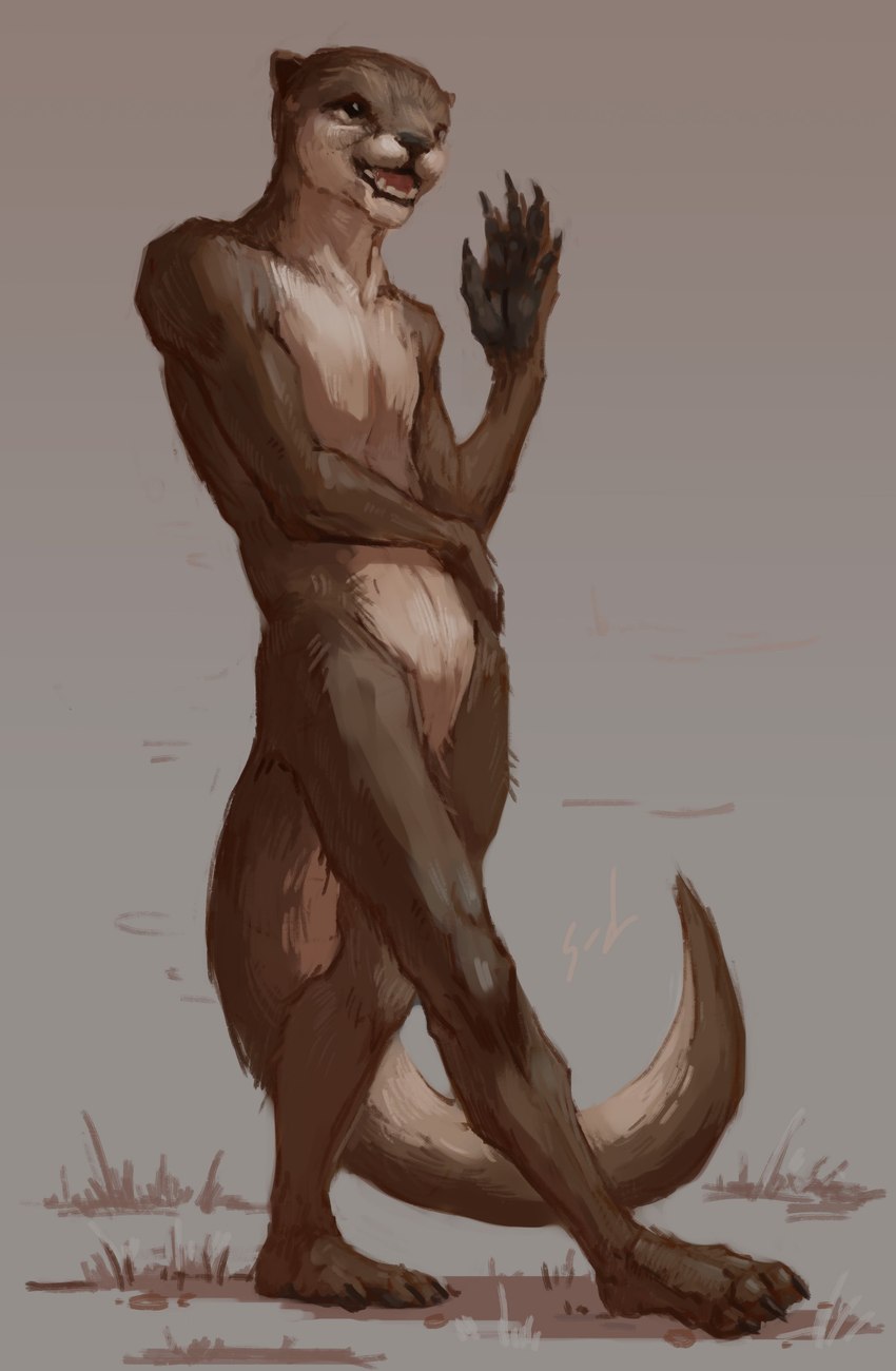 after_transformation anthro claws featureless_crotch fur male open_mouth outside pawpads sharp_teeth simple_background solo teeth siberian-demon mammal mustelid otter werecreature weremustelid wereotter absurd_res hi_res