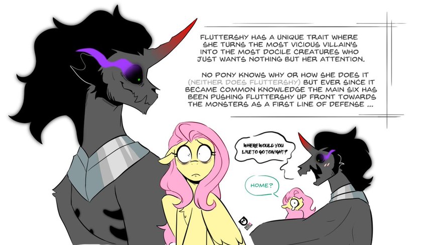 blush eye_bags eye_mist fangs female feral green_eyes horn male scared teeth text wings redxbacon friendship_is_magic hasbro my_little_pony mythology fluttershy_(mlp) king_sombra_(mlp) equid equine mammal mythological_creature mythological_equine pegasus umbrum unicorn english_text