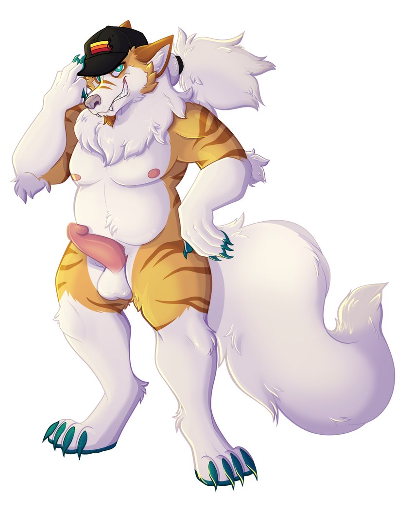 anthro balls clothing fur genitals hat headgear headwear male mane muscular penis slightly_chubby solo standing tail vermine nintendo pokemon arcanine canid canine generation_1_pokemon mammal pokemon_(species) absurd_res hi_res