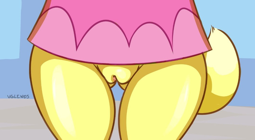 anthro bottomless clothed clothing crotch_shot faceless_character faceless_female female front_view fur genitals pussy solo tail yellow_body yellow_fur yellow_tail scott_ramsoomair vglewds animal_crossing nintendo isabelle_(animal_crossing) canid canine canis domestic_dog mammal