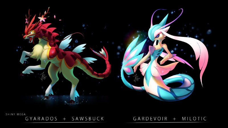 alternate_color alternate_species ambiguous_gender anthro black_background duo fusion mermaidification pokemon_fusion serpentine simple_background split_form syntheticimagination fakemon nintendo pokemon deer gardevoir generation_3_pokemon generation_5_pokemon generation_6_pokemon hybrid mammal marine mega_evolution mega_gyarados merfolk milotic pokemon_(species) sawsbuck shiny_pokemon spring_sawsbuck