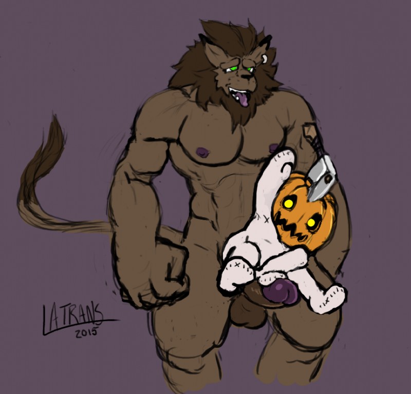 anthro balls duo erection genitals humanoid_genitalia humanoid_penis male muscular nipples nude penile penis penis_riding plushie silly_face size_difference tongue tongue_out latrans bandai_namco digimon animate_inanimate digimon_(species) felid leomon living_plushie mammal pumpkinmon signature sketch