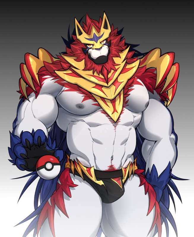 abs anthro anthrofied bulge clothing front_view male pecs pokeball pokemorph solo standard_pokeball thong underwear chaiyi nintendo pokemon canid canine crowned_shield_zamazenta generation_8_pokemon legendary_pokemon mammal pokemon_(species) zamazenta 2019 hi_res