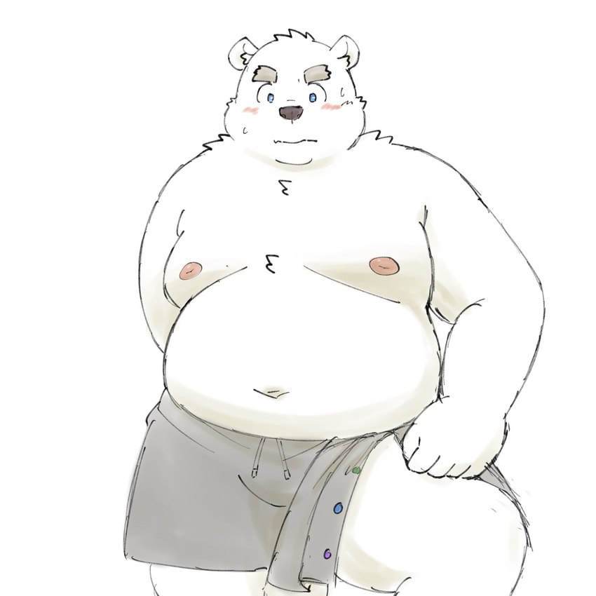 anthro belly big_belly blush bottomwear clothing kemono male moobs navel nipples overweight overweight_male shorts solo white_body yaki_atsuage utau shirane_kan bear mammal polar_bear ursine 1:1 2024 hi_res