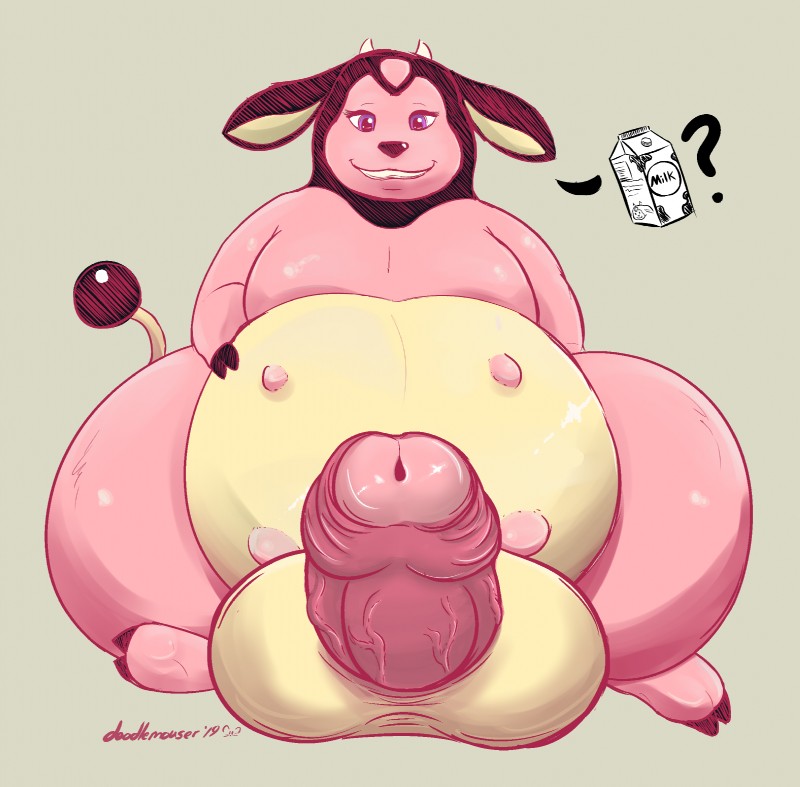 anthro balls belly big_balls big_belly big_ears big_penis crossgender erection eyebrows foreskin fur genitals glistening hooves horn huge_balls huge_penis humanoid_genitalia humanoid_penis hyper hyper_balls hyper_genitalia hyper_penis looking_at_viewer male milk moobs nipples nude overweight overweight_anthro overweight_male partially_retracted_foreskin penis simple_background smile solo teats thick_thighs vein doodlemouser nintendo pokemon bovid bovine generation_2_pokemon mammal miltank pokemon_(species) 2019 digital_media_(artwork) hi_res