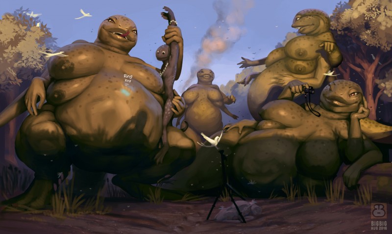 anthro anthro_pred areola belly big_belly big_breasts breasts female female_pred group lips macro multi_breast navel nipples non-mammal_breasts obese overweight thick_lips vore bigbig alien reptile scalie snake digital_media_(artwork) hi_res