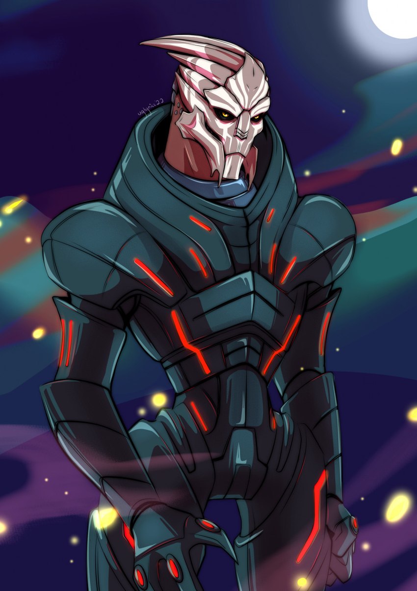 armor bodypaint face_paint glowing glowing_armor male solo standing star yellow_eyes uglynicc bioware electronic_arts mass_effect adrien_victus alien turian hi_res