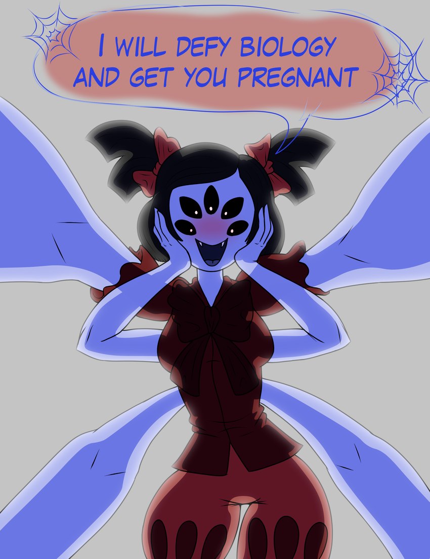 6_arms anthro blush dialogue female hair looking_at_viewer multi_arm multi_limb solo text tied_hair arcatech undertale undertale_(series) muffet arachnid arthropod humanoid spider absurd_res english_text hi_res