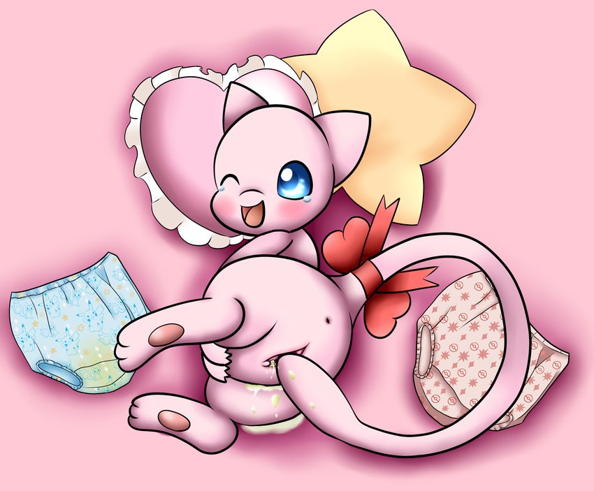 anus bodily_fluids clothing diaper discarded_diaper feces female genital_fluids genitals pussy soiling tail urine horuru nintendo pokemon generation_1_pokemon legendary_pokemon mew_(pokemon) pokemon_(species) absurd_res hi_res