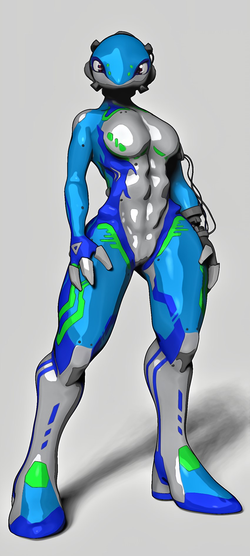 abs blue_body breasts cybernetic_arm cybernetic_limb featureless_breasts featureless_crotch female grey_background machine mechafurry multicolored_body simple_background wire sdx3 android humanoid robot absurd_res full-length_portrait hi_res portrait