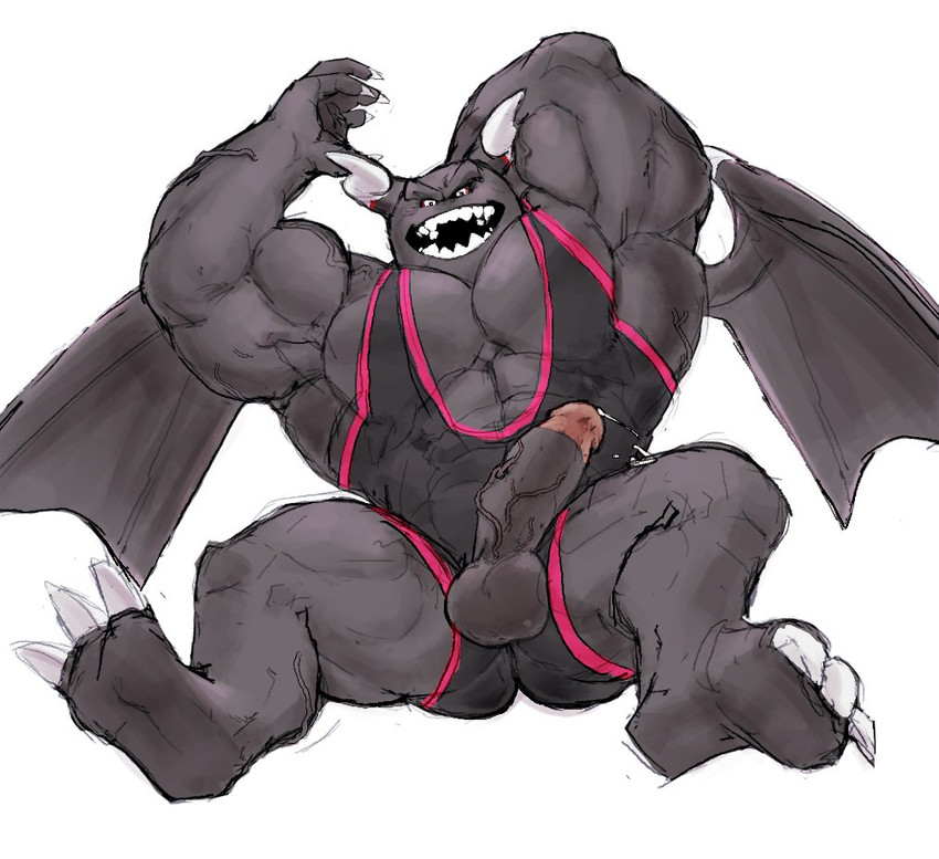 abs anthro balls barazoku biceps big_muscles black_balls black_body black_penis bodily_fluids circumcised circumcision_scar claws cum erection feet genital_fluids genital_scar genitals glans hand_behind_head horn humanoid_genitalia humanoid_penis looking_at_viewer male muscular muscular_anthro muscular_male open_mouth open_smile pecs penis penis_poking_out penis_through_fly pink_glans scar simple_background sitting smile soles solo vein veiny_penis white_background wings wrestling_singlet tora_gy mythology nintendo ring_fit_adventure dragaux dragon mythological_creature mythological_scalie scalie 2020