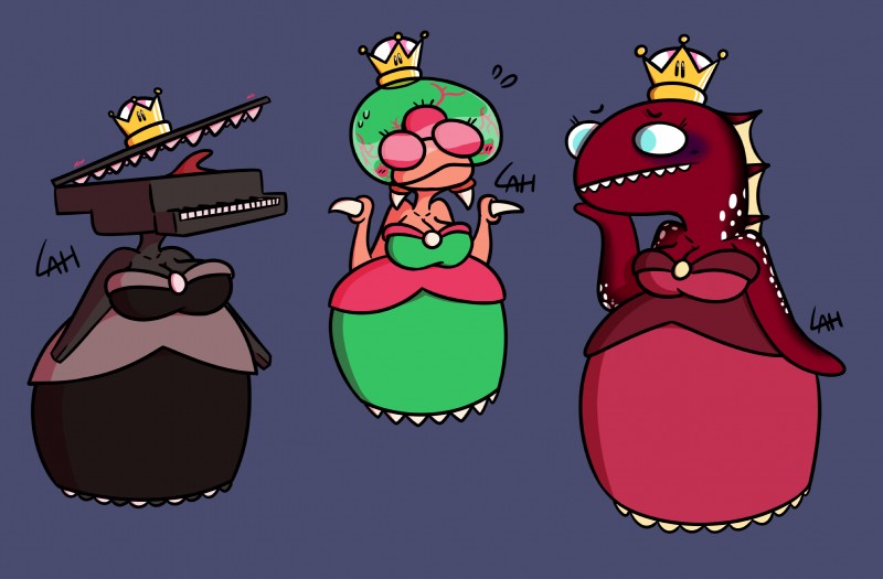 alternate_species anthro big_breasts blush bodily_fluids breasts clothed clothing crown dress female headgear humanoidized keyboard_instrument musical_instrument open_mouth piano simple_background super_crown sweat tongue wide_hips leoafterhours bowsette_meme mario_bros metroid nintendo mad_piano unagi_(mario) alien animal_humanoid animate_inanimate eel fish humanoid mammal marine maw-ray metroid_(species) 2018 digital_media_(artwork) hi_res meme