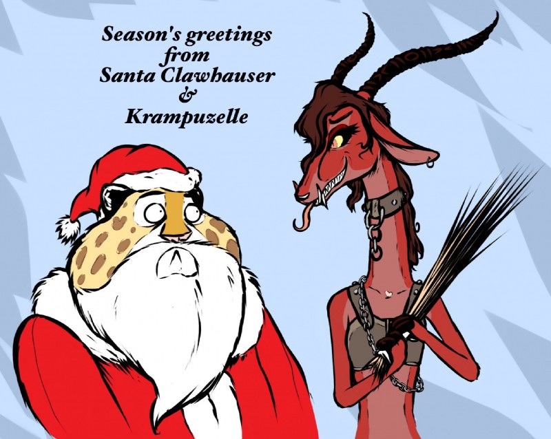 benjamin clawhauser, gazelle, krampus, and santa claus (christmas and etc) created by juindalo