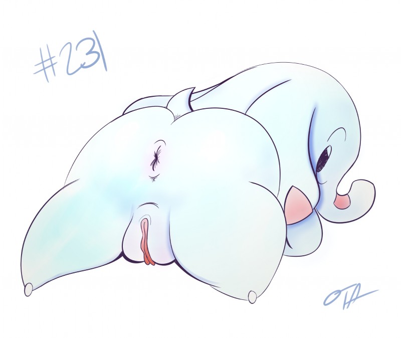 anus big_butt butt female feral genitals pussy solo thick_thighs wide_hips ota_(artist) nintendo pokemon generation_2_pokemon mammal phanpy pokemon_(species) proboscidean hi_res