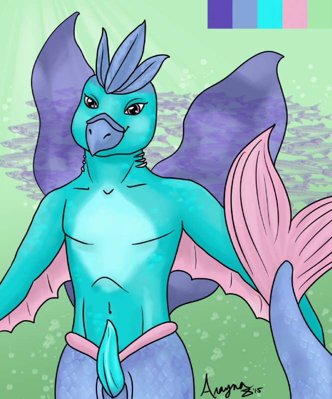 alternate_species anthro anthrofied blue_penis erection feathers fin genitals gills green_background male mermaidification penis pokemorph purple_eyes scales simple_background solo split_form summer swimming underwater water arayna nintendo pokemon fan_character teraunce articuno avian bird fish generation_1_pokemon hybrid legendary_pokemon marine merfolk pokemon_(species) 2015 hi_res signature