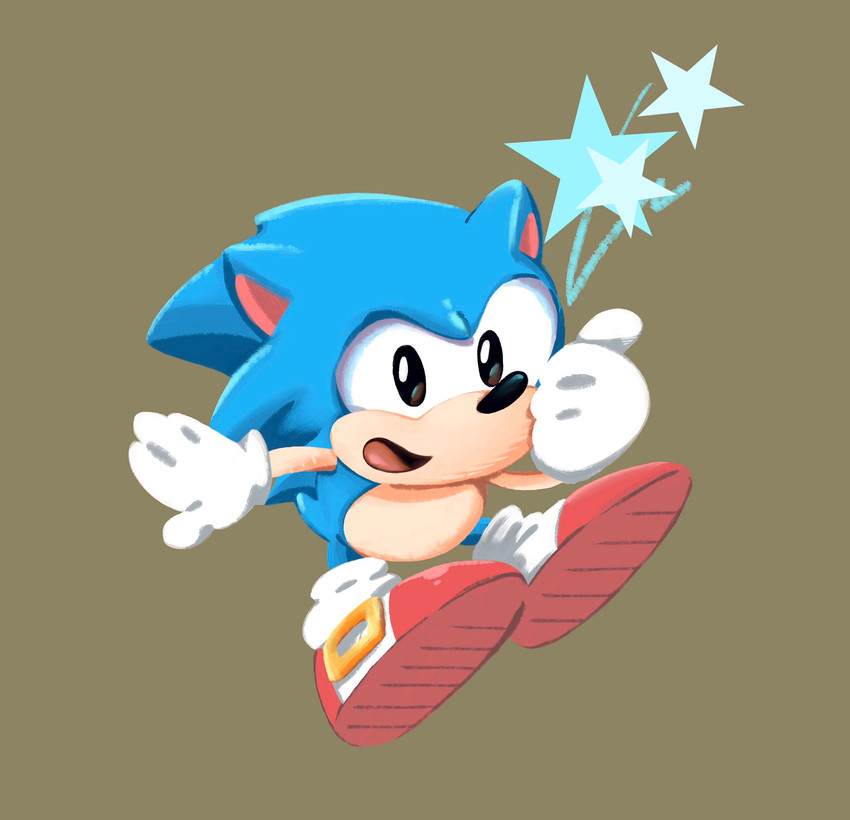 anthro black_eyes blue_body blue_fur brown_background clothing footwear fur gesture gloves hand_gesture handwear male open_mouth open_smile shoes simple_background smile solo star thumbs_up mennnntaiko classic_sonic_(universe) sega sonic_the_hedgehog_(series) classic_sonic sonic_the_hedgehog eulipotyphlan hedgehog mammal 2019 hi_res