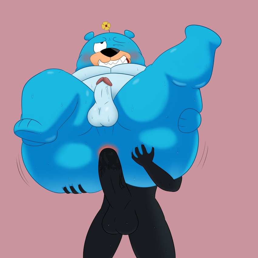 anthro big_butt big_penis black_body blue_body blush butt butt_grab duo genitals hand_on_butt male male/male one_eye_closed overweight overweight_male penis penis_size_difference sex colossalstars villainous_(series) 5.0.5._(villainous) bear mammal 1:1 2022 absurd_res hi_res