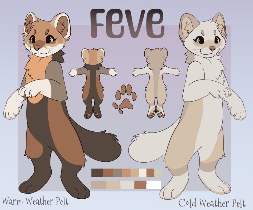 ambiguous_anthro ambiguous_gender anthro biped brown_body brown_fur color_swatch featureless_crotch feet fur gloves_(marking) head_tuft hindpaw leg_markings markings nude_anthro paws simple_background smile socks_(marking) solo standing tail text tuft whiskers white_body white_fur white_tail feve mammal mustelid 2024 digital_drawing_(artwork) digital_media_(artwork) english_text hi_res model_sheet