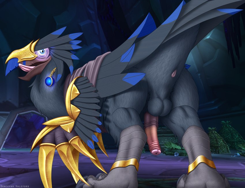 anus athletic athletic_feral athletic_male backsack balls beak butt cave feathered_wings feathers feral genitals half-erect looking_at_viewer looking_back male penis presenting solo tongue tongue_out wings dracovar_valeford blizzard_entertainment warcraft anzu_the_raven_god avian bird absurd_res hi_res