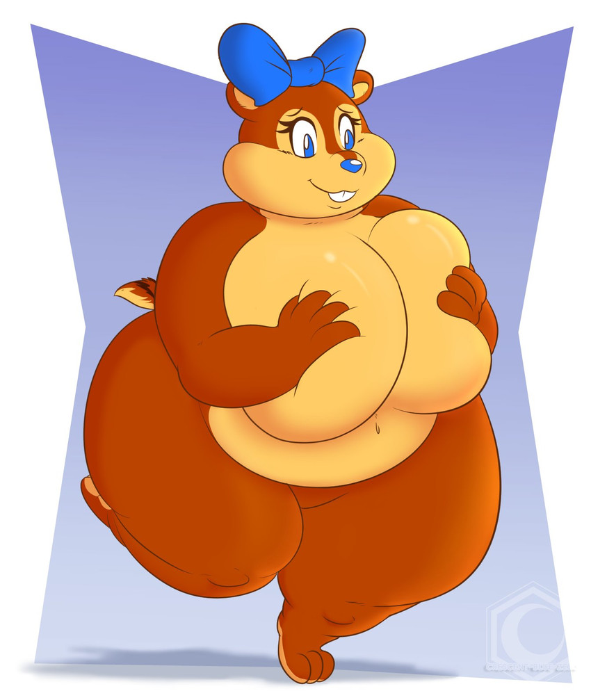 anthro big_breasts breasts female huge_breasts overweight overweight_anthro overweight_female ribbons solo crescent-blue-zero apricot_(kingfurryjion) chipmunk ground_squirrel mammal rodent sciurid hi_res