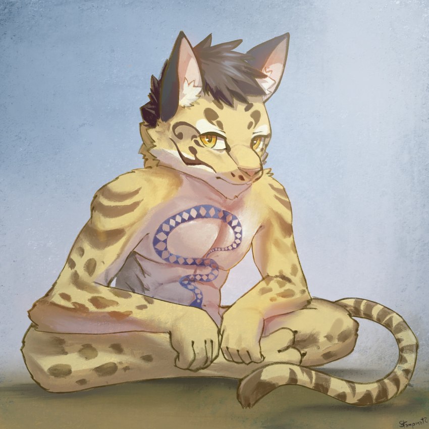 anthro biped countershading male nude simple_background solo taiwanese stampmats nekojishi studio_klondike likulau clouded_leopard felid mammal pantherine 1:1 hi_res