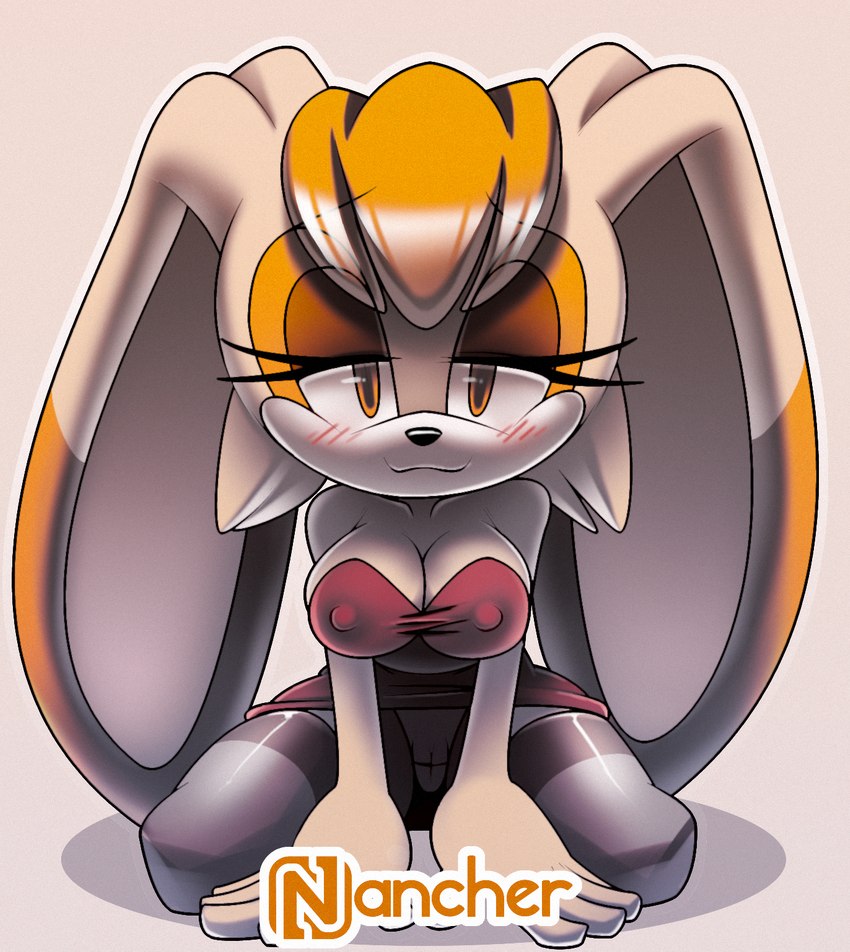 anthro blush breasts cleavage clothed clothing dress female kneeling legwear looking_at_viewer nipple_outline panties panty_shot solo stockings underwear nancher sega sonic_the_hedgehog_(series) vanilla_the_rabbit lagomorph leporid mammal rabbit hi_res