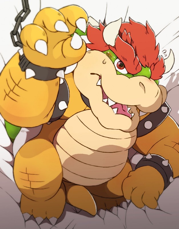 anthro belly blush humanoid_hands male slightly_chubby solo teeth avoid_posting wanisuke wnhr08 mario_bros nintendo bowser koopa scalie 2019 hi_res