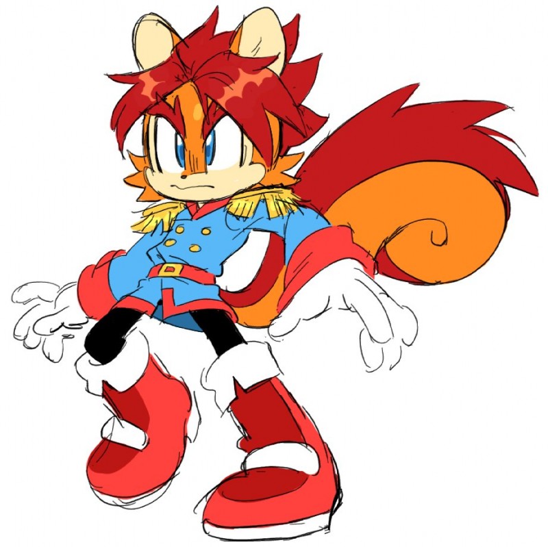 anthro blue_eyes boots clothing epaulet footwear fur gloves hair handwear male orange_body orange_fur red_body red_fur red_hair shirt shoes simple_background solo topwear white_background 8xenon8_(artist) archie_comics sega sonic_the_hedgehog_(archie) sonic_the_hedgehog_(comics) sonic_the_hedgehog_(series) elias_acorn ground_squirrel mammal rodent sciurid