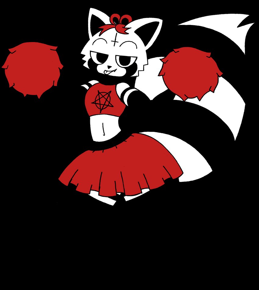 anthro black_body bottomwear cheerleader cheerleader_outfit clothed clothing crossdressing femboy looking_at_viewer male multicolored_body occult_symbol pentagram pom_poms simple_background skirt small_waist solo symbol thick_thighs tongue tongue_out transparent_background two_tone_body white_body wide_hips rexon02 rex_raccoon_(rexon02) mammal procyonid raccoon absurd_res alpha_channel hi_res