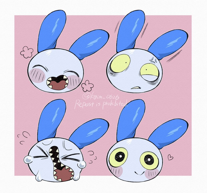 anthro cross-popping_vein expressions eyes_closed male open_mouth sharp_teeth solo teeth imkn_626 neko_no_teach-kun oyasaioni9 sam_(neko_no_teach-kun) lagomorph leporid mammal rabbit hi_res