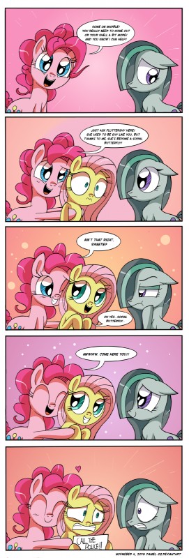 dialogue female group heart_symbol holding_object holding_sign scared sign text daniel-sg friendship_is_magic hasbro my_little_pony fluttershy_(mlp) marble_pie_(mlp) pinkie_pie_(mlp) earth_pony equid equine horse mammal pony absurd_res english_text hi_res