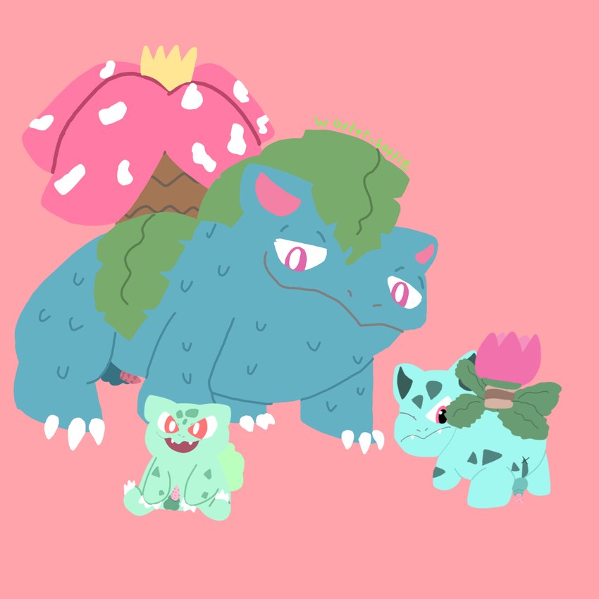 feral genitals group male male/male penis plant size_difference small_penis tapering_penis trio wotter_bottle_(artist) nintendo pokemon amphibian bulbasaur frog generation_1_pokemon ivysaur pokemon_(species) venusaur 1:1 hi_res