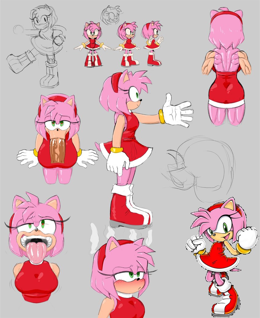 accessory ahegao anthro big_breasts big_penis blush boots bracelet breasts clothing dress duo female footwear genitals gloves green_eyes hair_accessory hairband handwear heart_eyes heart_symbol jewelry looking_pleasured male male/female muscular muscular_female open_mouth oral penis pink_body shoes steam tongue tongue_out wtgoggle sega sonic_the_hedgehog_(series) amy_rose eulipotyphlan hedgehog mammal absurd_res hi_res sketch