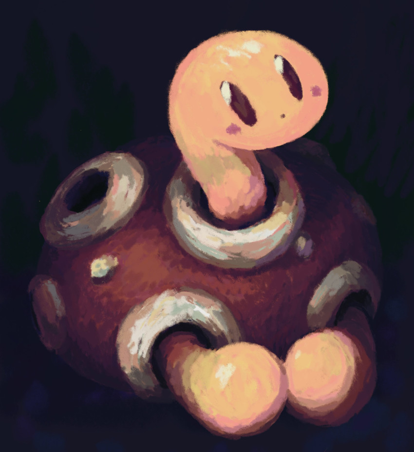 ambiguous_feral ambiguous_gender blush featureless_hands feral front_view hands_together painterly shell simple_background solo textured_background vertical_bar_eyes yellow_body petday nintendo pokemon generation_2_pokemon pokemon_(species) shuckle 2022 absurd_res full-length_portrait hi_res high_contrast portrait