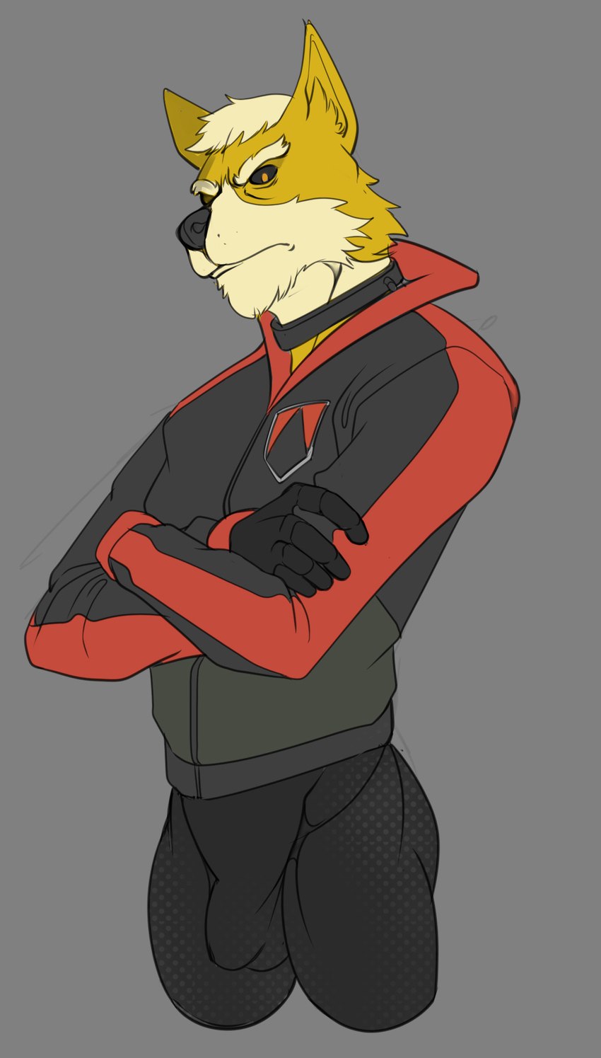 anthro biped bodysuit bulge clothing collar detailed_bulge jacket latex male male_anthro mature_anthro mature_male nanosuit skinsuit solo tight_clothing topwear ksejl nintendo star_fox james_mccloud canid canine fox mammal hi_res