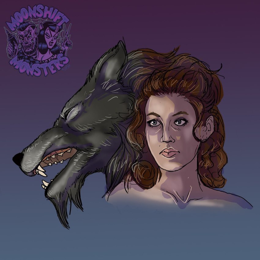 anthro before_and_after black_body black_fur brown_hair eyes_closed female fur hair logo long_hair open_mouth sharp_teeth simple_background solo teeth transformation moonshiftmnstrs dog_soldiers mythology megan_(dog_soldiers) canid canine human mammal mythological_canine mythological_creature werecanid werecanine werecreature werewolf 1:1 hi_res