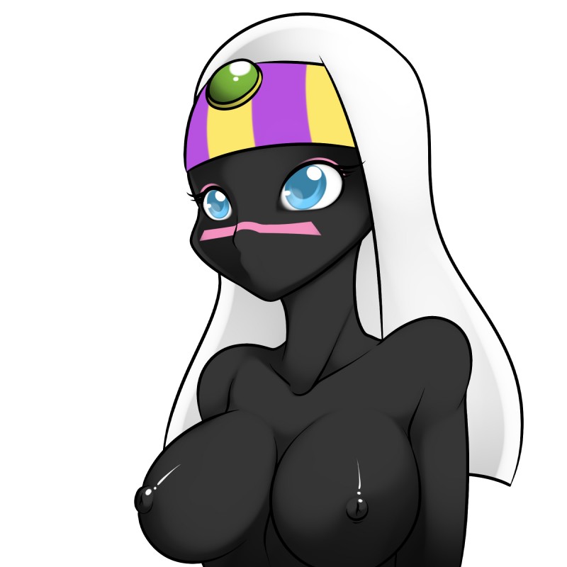 black_body black_skin blue_eyes breasts female hair nipples not_furry simple_background solo white_background white_hair kloudmutt duck_dodgers warner_brothers queen_tyr'ahnee alien alien_humanoid humanoid martian 1:1 digital_media_(artwork) grandfathered_content hi_res