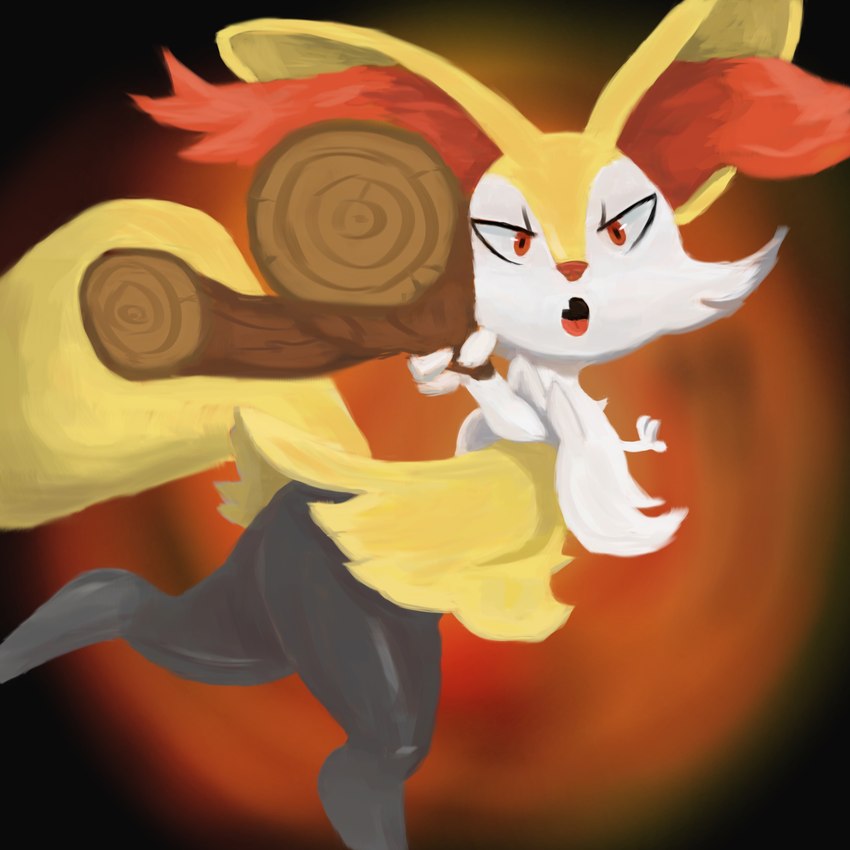 ambiguous_gender anthro biped fangs fluffy fluffy_ears fluffy_tail fur looking_at_viewer nude perspective pose solo tail teeth moitasart nintendo pokemon braixen canid canine generation_6_pokemon mammal pokemon_(species) 1:1 absurd_res hi_res