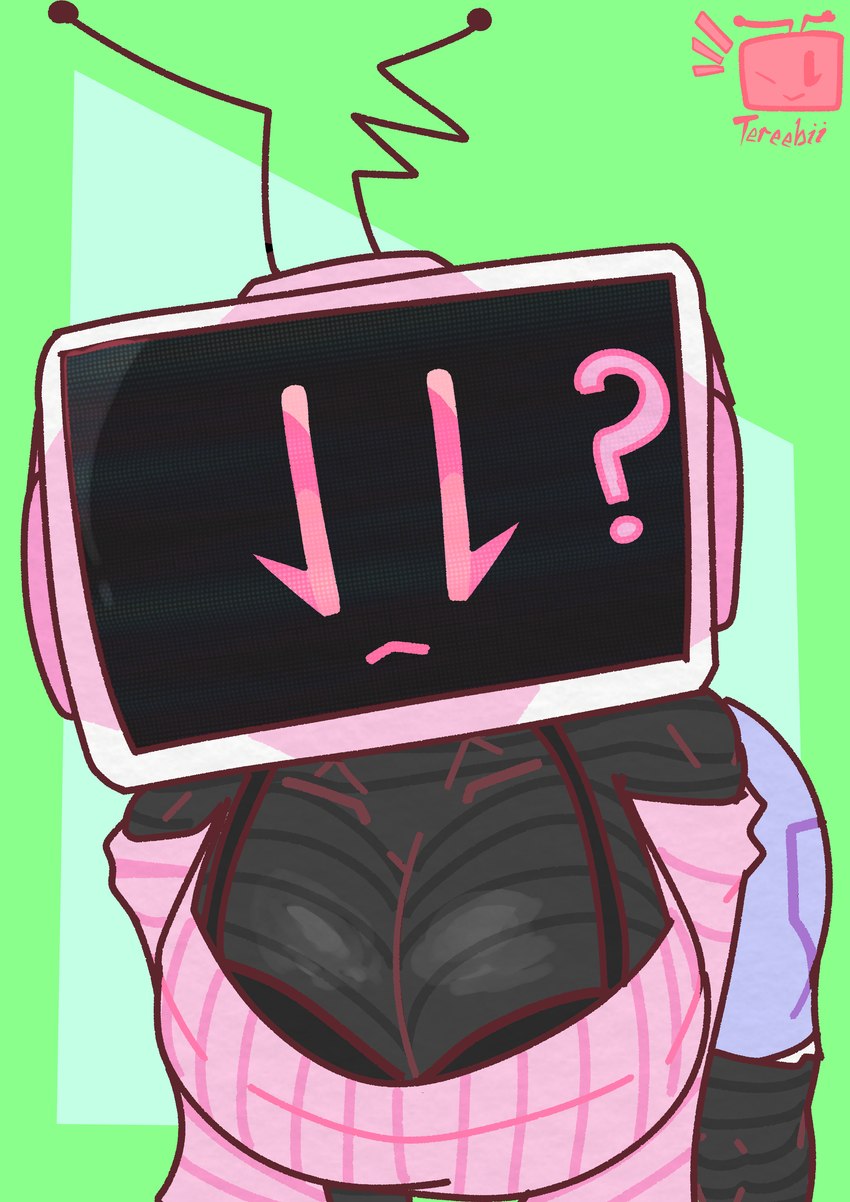 bent_over breasts cleavage clothed clothing curious electronics female for_a_head looking_at_viewer machine not_furry screen screen_face solo sweater television topwear anonymous_artist humanoid object_head robot robot_humanoid screen_head tv_head absurd_res hi_res