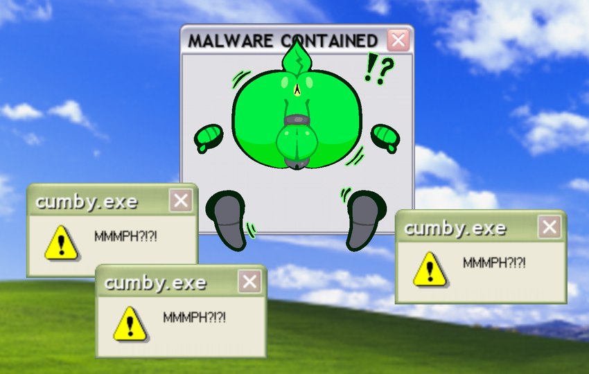 anthro anus artificial_intelligence balls bdsm bondage bound chastity_cage chastity_device genitals male muffled muffled_speech nude prosthetic prosthetic_leg prosthetic_limb restrained solo struggling text through_wall stockingmiami microsoft microsoft_windows windows_xp green_cumby_(stockingmiami) digital_creature lagomorph leporid mammal rabbit