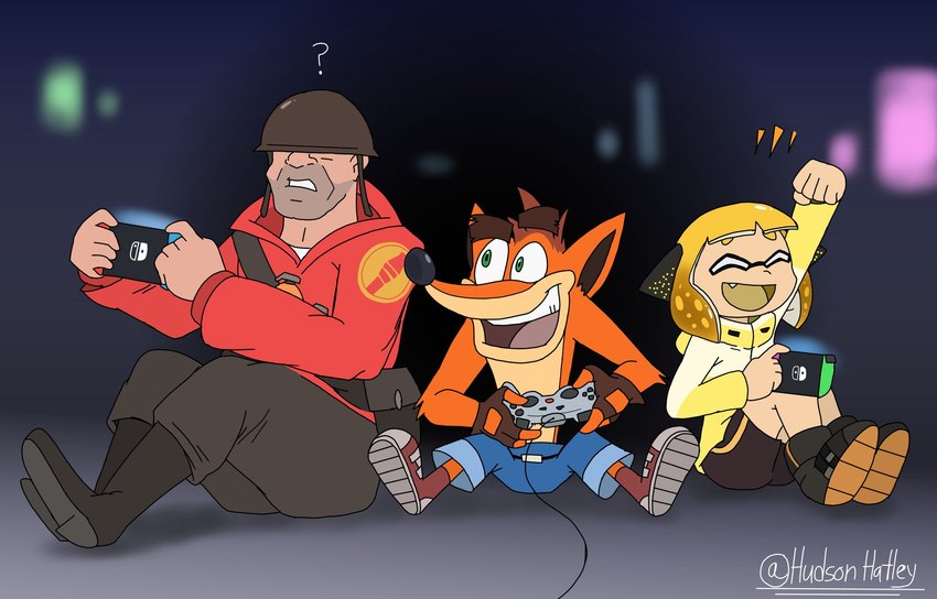 crash bandicoot, inkling girl, and soldier (sony interactive entertainment and etc) created by hudsonhatley