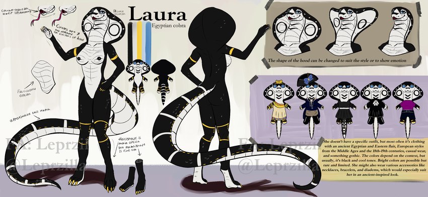 5_fingers anthro biped black_body black_text blue_eyes butt directional_arrow eyelashes female fingers forked_tongue front_view nails name_drop nipples nude open_mouth plushie pupils rear_view scales shadow snake_hood solo standing tail text text_box tongue white_sclera leprzil laura_(leprzil) cobra reptile scalie snake 2025 artist_name digital_media_(artwork) english_text hi_res model_sheet