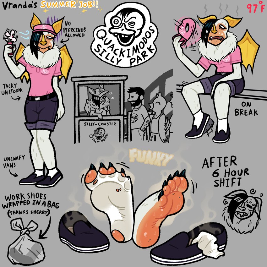 5_fingers 5_toes amusement_park amusement_ride anthro baseball_cap bodily_fluids bottomwear claws clothing dirty dirty_clothing dirty_feet dirty_socks electric_fan feet female female_focus finger_claws fingers foot_focus footwear fur hat headgear headwear heat_(temperature) hole_in_socks humanoid_feet musk plantigrade roller_coaster shoes_removed shorts sitting smelly smelly_feet smelly_shoes smelly_socks socks socks_removed solo_focus stench_lines stink_fumes stink_lines sweat sweaty_feet text toe_claws toes white_body white_clothing white_footwear white_fur white_socks wings work_uniform blarf022 vans vranda_von_bat_(blarf022) avian bat bird honduran_white_bat human leaf-nosed_bat mammal microbat yangochiropteran 1:1 2023 absurd_res english_text hi_res