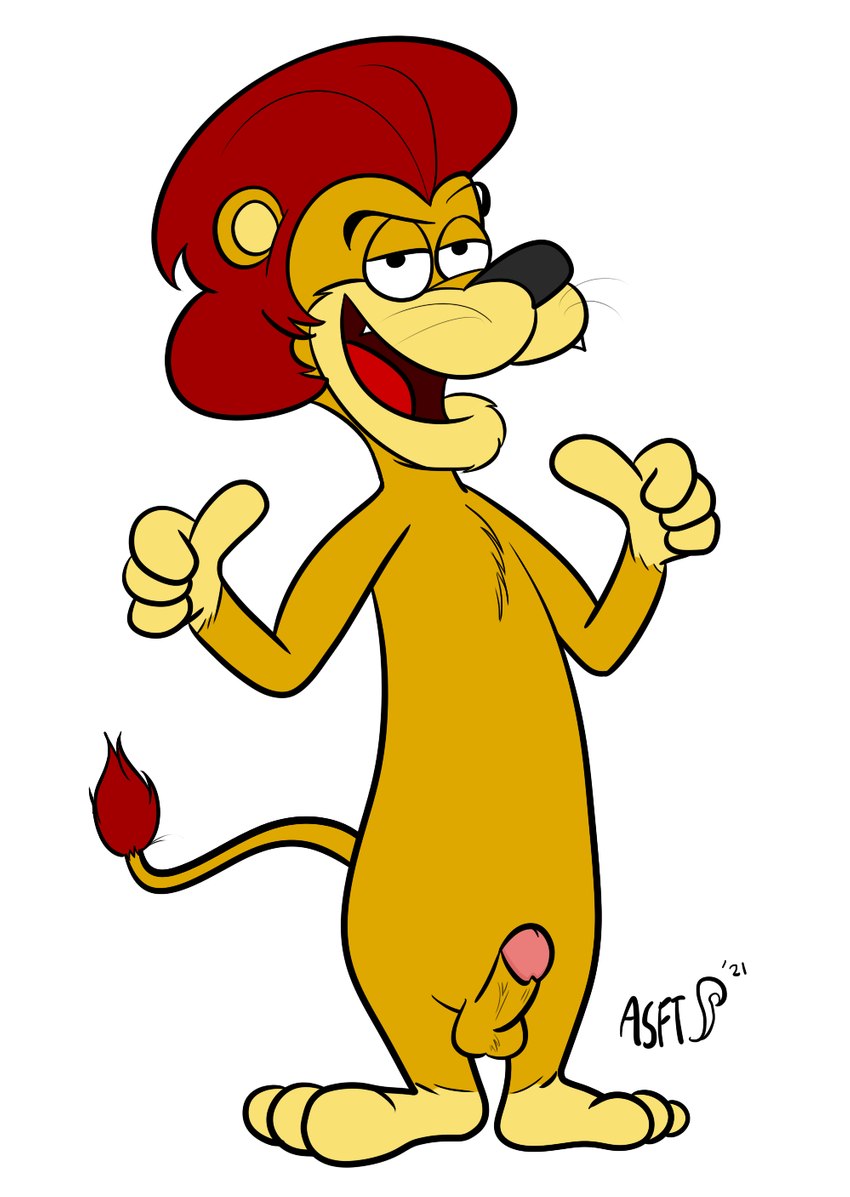 anthro erection fur genitals male mane penis smug smug_grin solo squirrelfromthesouth hanna-barbera heyyy_it's_the_king! the_king_(hitk!) felid lion mammal pantherine hi_res